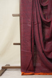 Maroon Orange Linen Jamdani Saree -SRMOLJS474