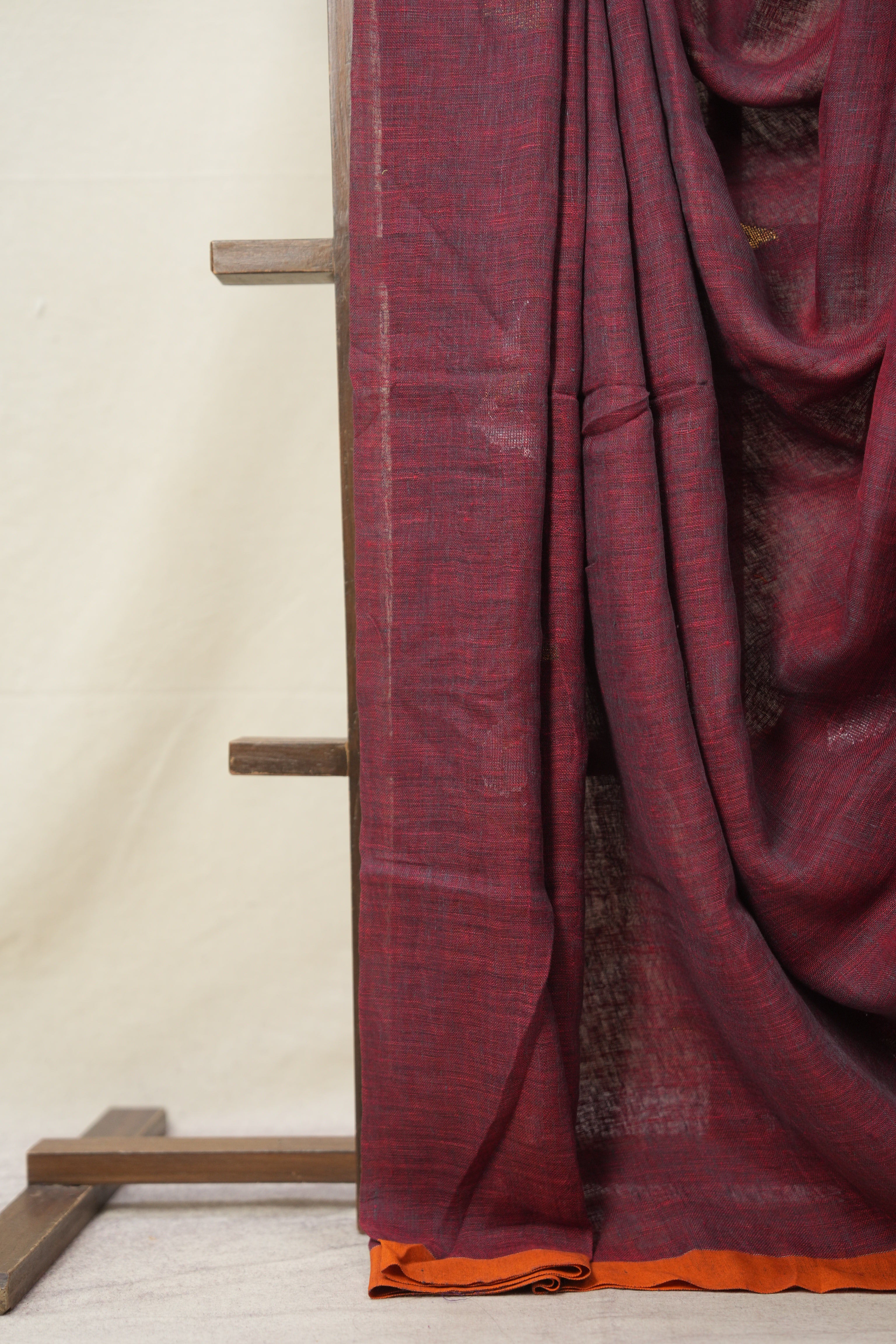Maroon Orange Linen Jamdani Saree -SRMOLJS474