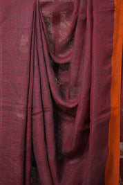 Maroon Orange Linen Jamdani Saree -SRMOLJS474