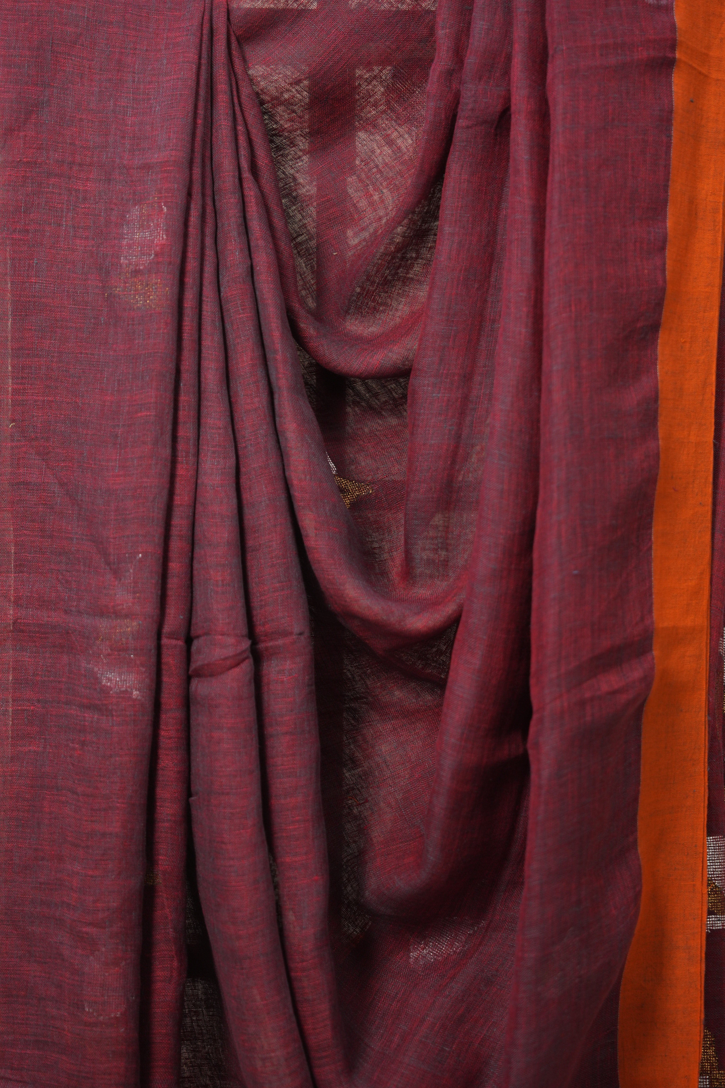 Maroon Orange Linen Jamdani Saree -SRMOLJS474