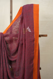 Maroon Orange Linen Jamdani Saree -SRMOLJS474