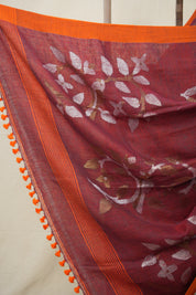 Maroon Orange Linen Jamdani Saree -SRMOLJS474