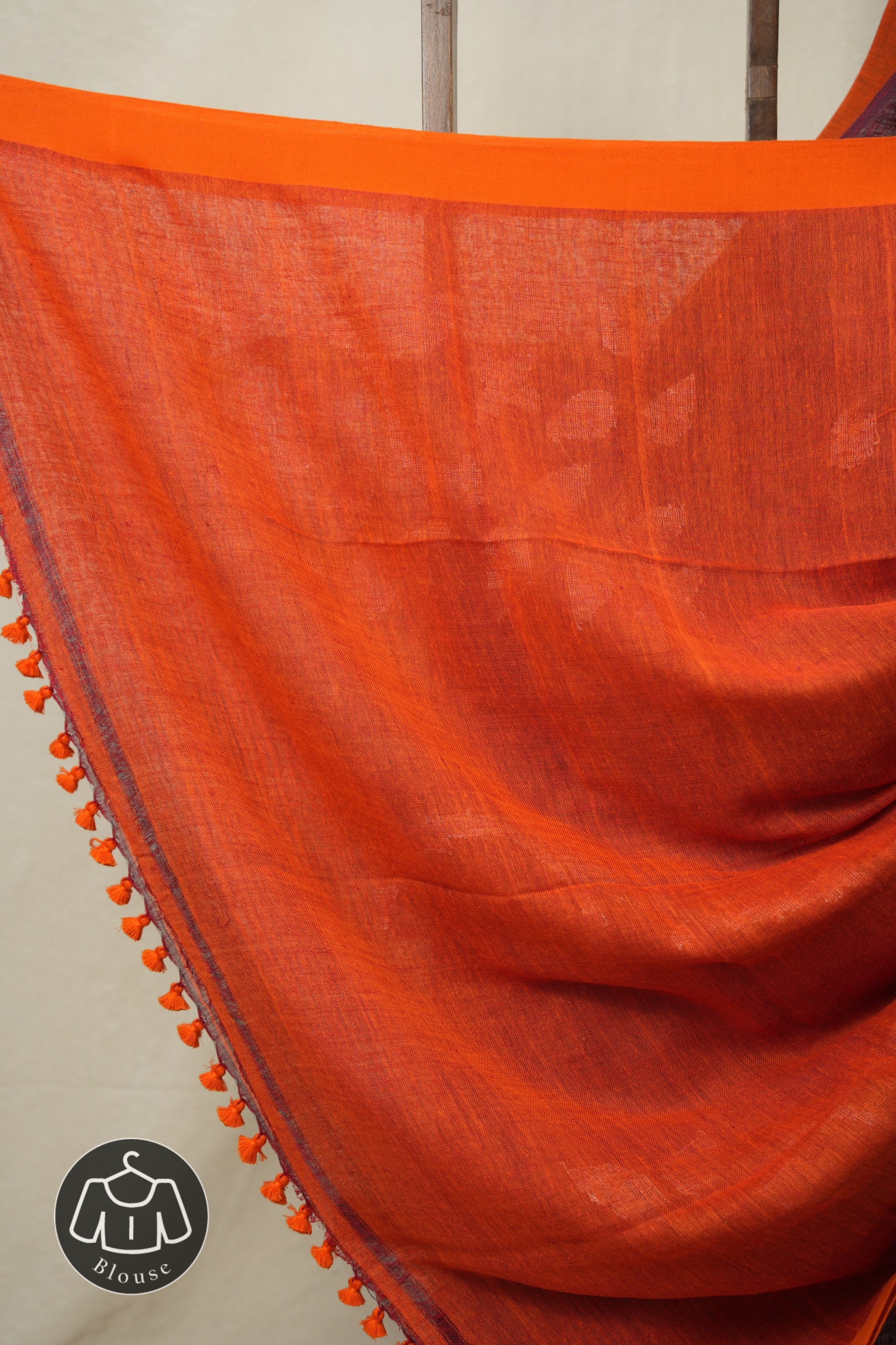 Maroon Orange Linen Jamdani Saree -SRMOLJS474