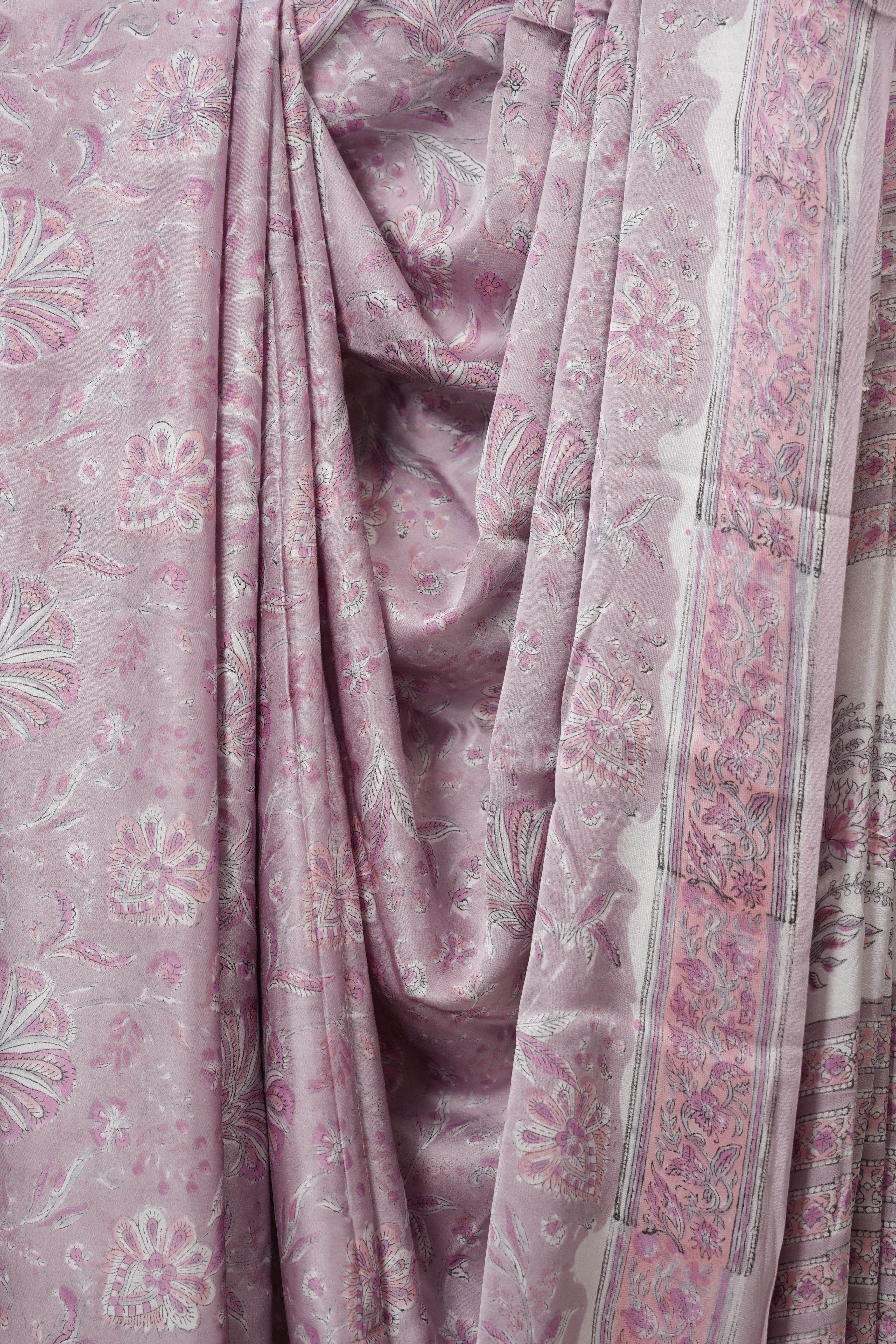 Pink Floral Print  HBP Modal Silk Saree - SRPMSS562