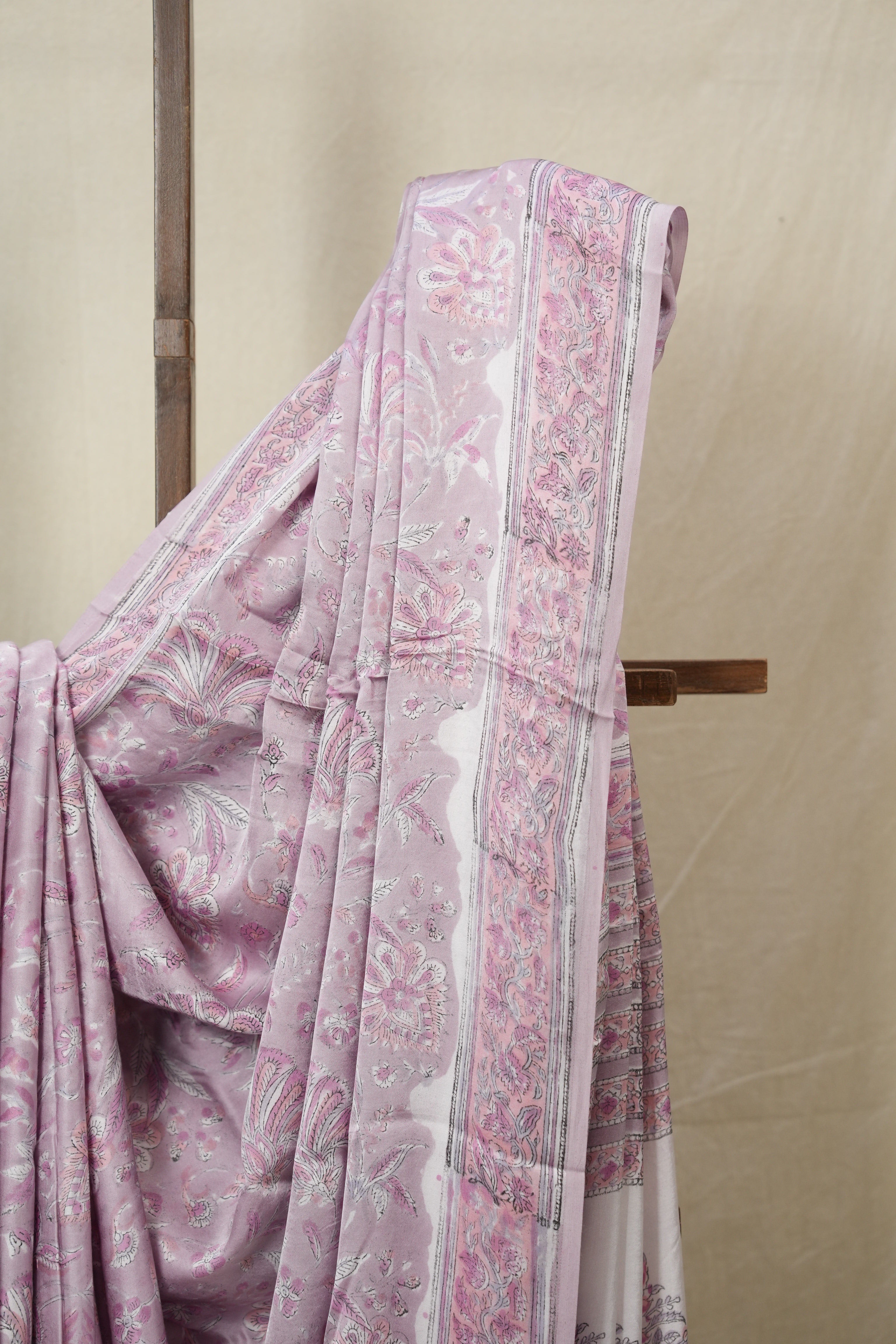 Pink Floral Print  HBP Modal Silk Saree - SRPMSS562