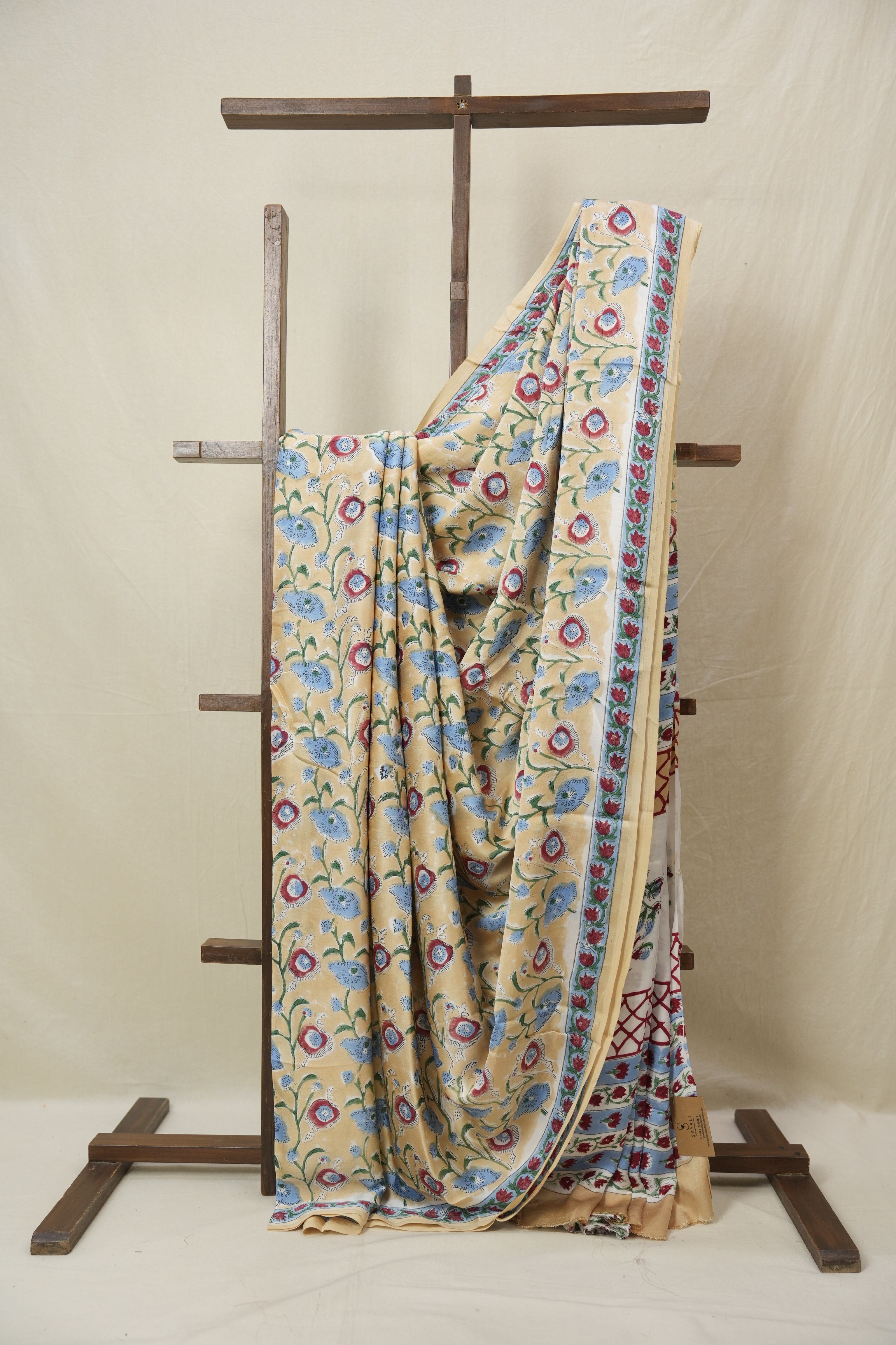 Beige Floral Print  HBP Modal Silk Saree - SRBMSS561