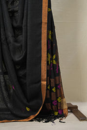 Black Linen Jamdani Saree -SRBLJS454