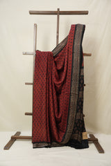 Rust Red Floral Print HBP Modal Silk Saree - SRRMSS560