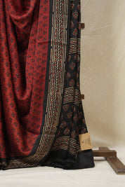 Rust Red Floral Print HBP Modal Silk Saree - SRRMSS560