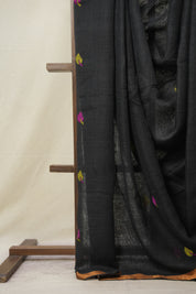 Black Linen Jamdani Saree -SRBLJS454