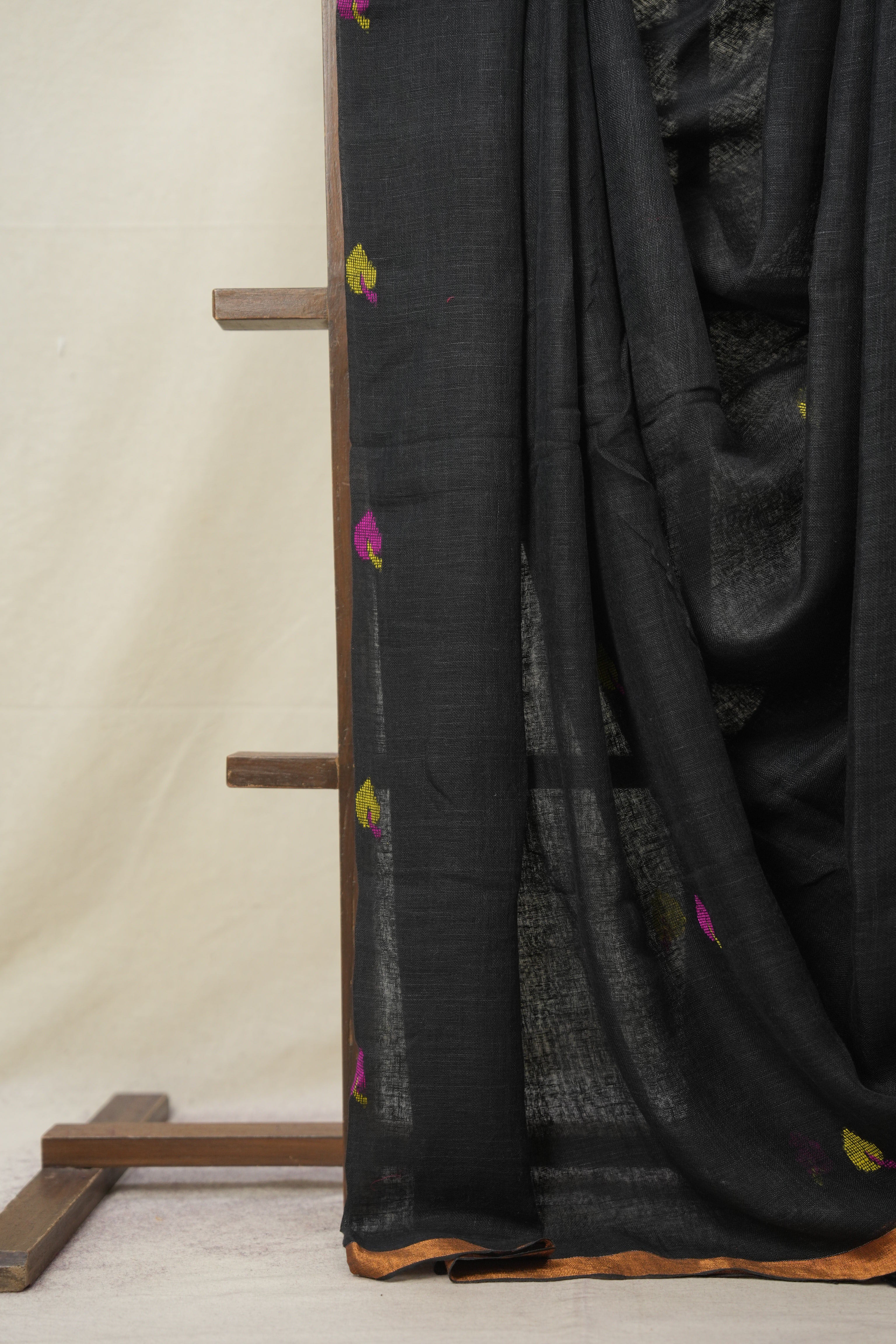 Black Linen Jamdani Saree -SRBLJS454