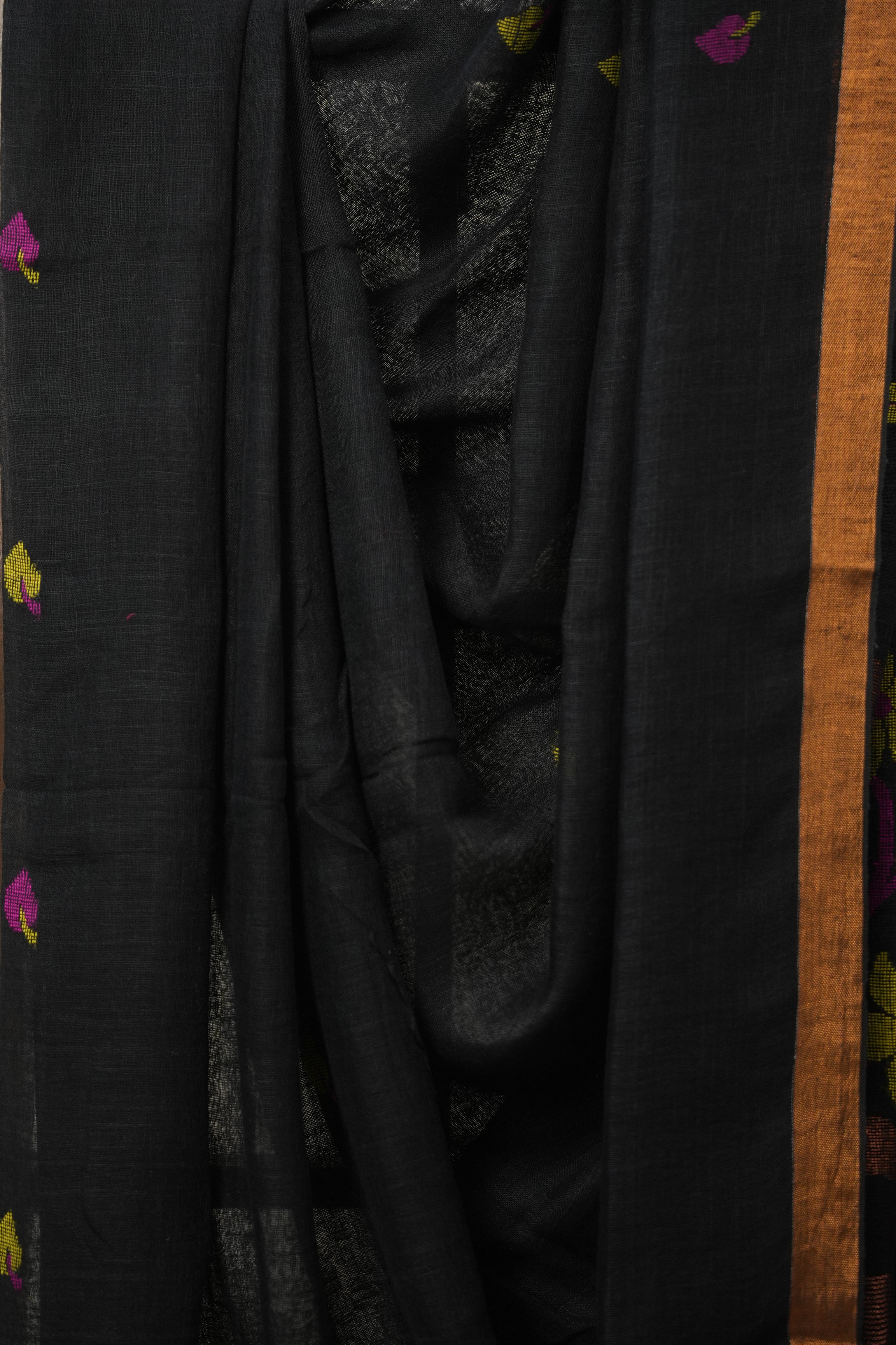Black Linen Jamdani Saree -SRBLJS454
