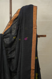 Black Linen Jamdani Saree -SRBLJS454