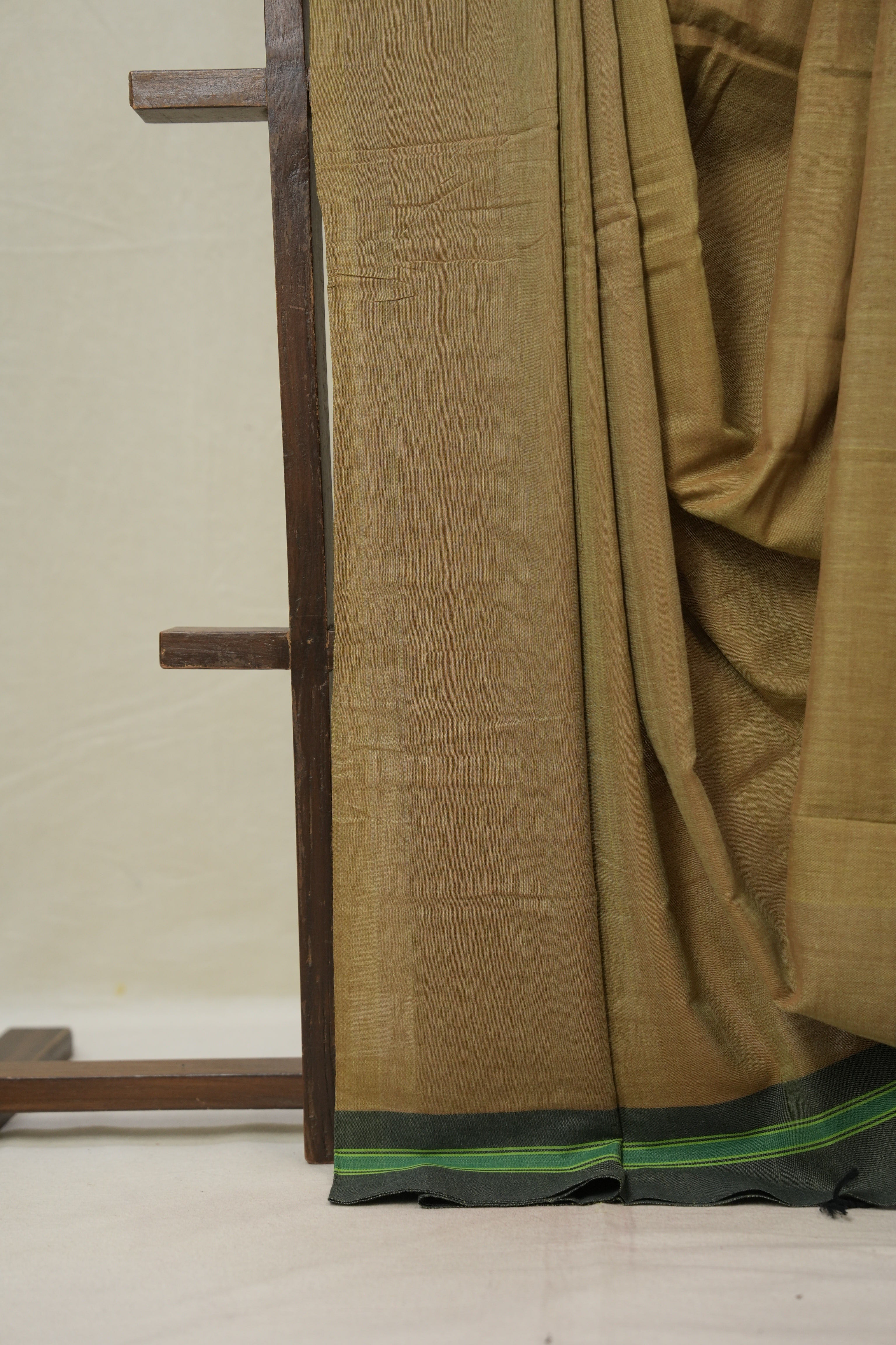 Khaki Green Stripes Cotton Ilkal Saree - SRKGCIS967