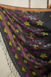 Black Linen Jamdani Saree -SRBLJS454