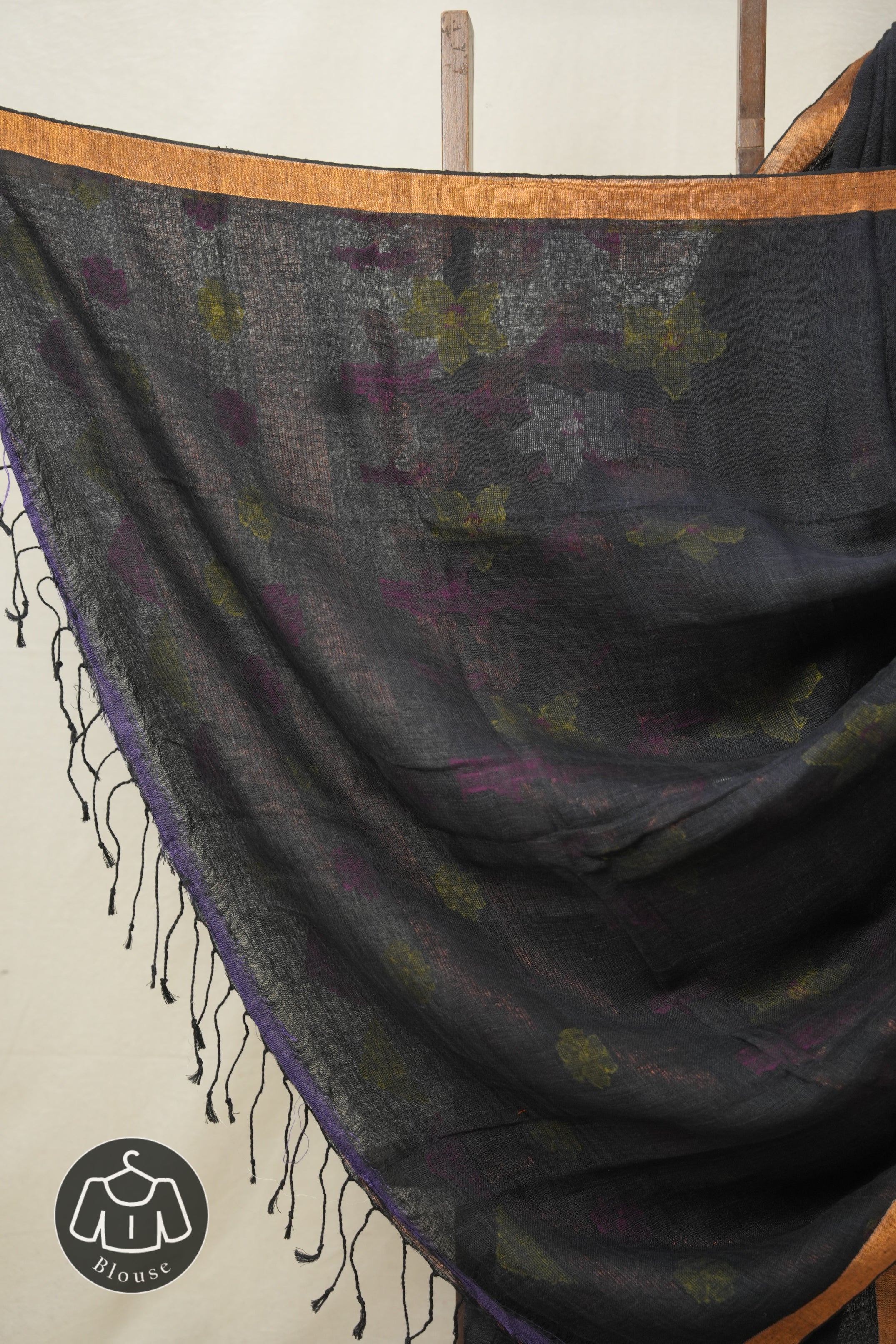 Black Linen Jamdani Saree -SRBLJS454