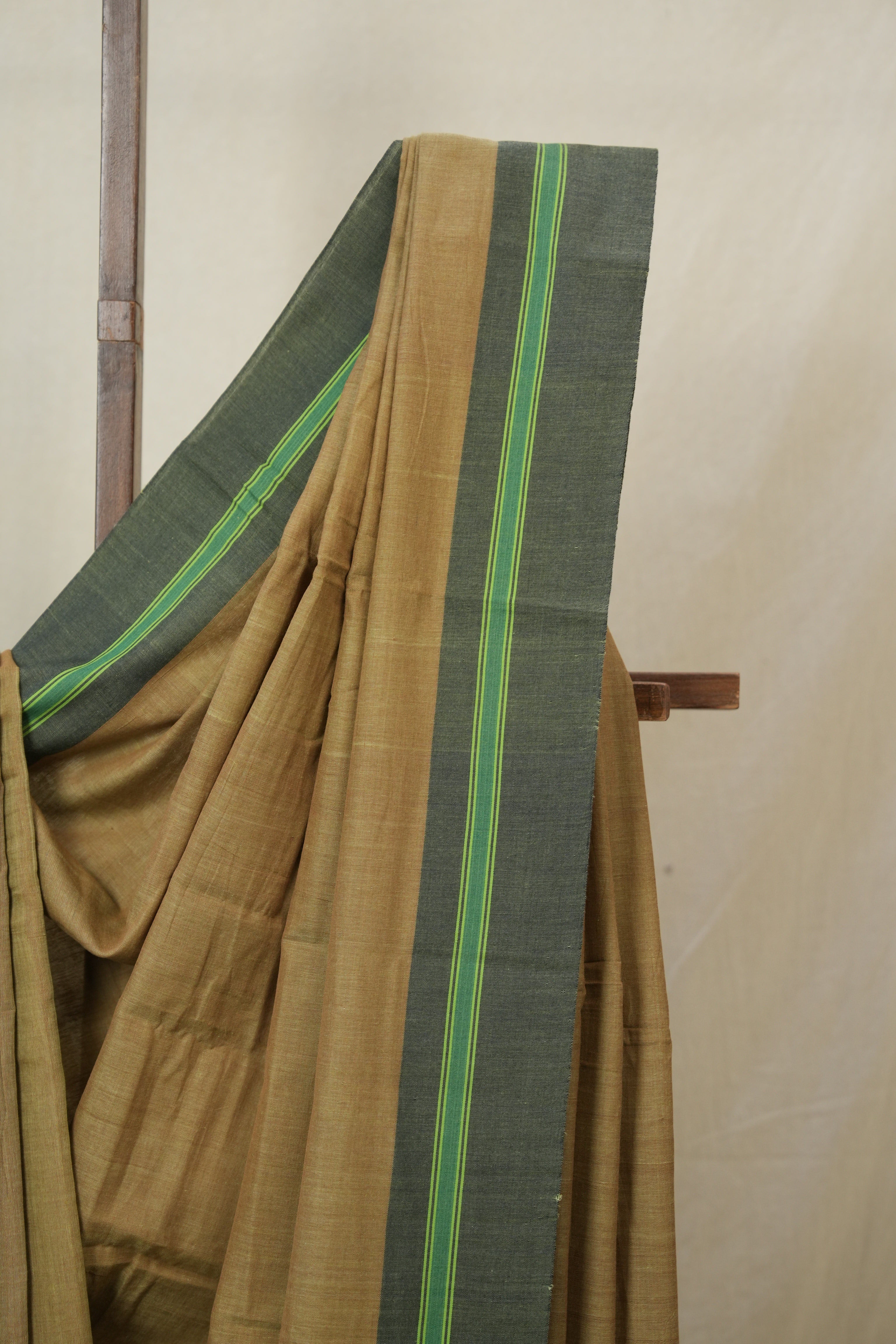 Khaki Green Stripes Cotton Ilkal Saree - SRKGCIS967
