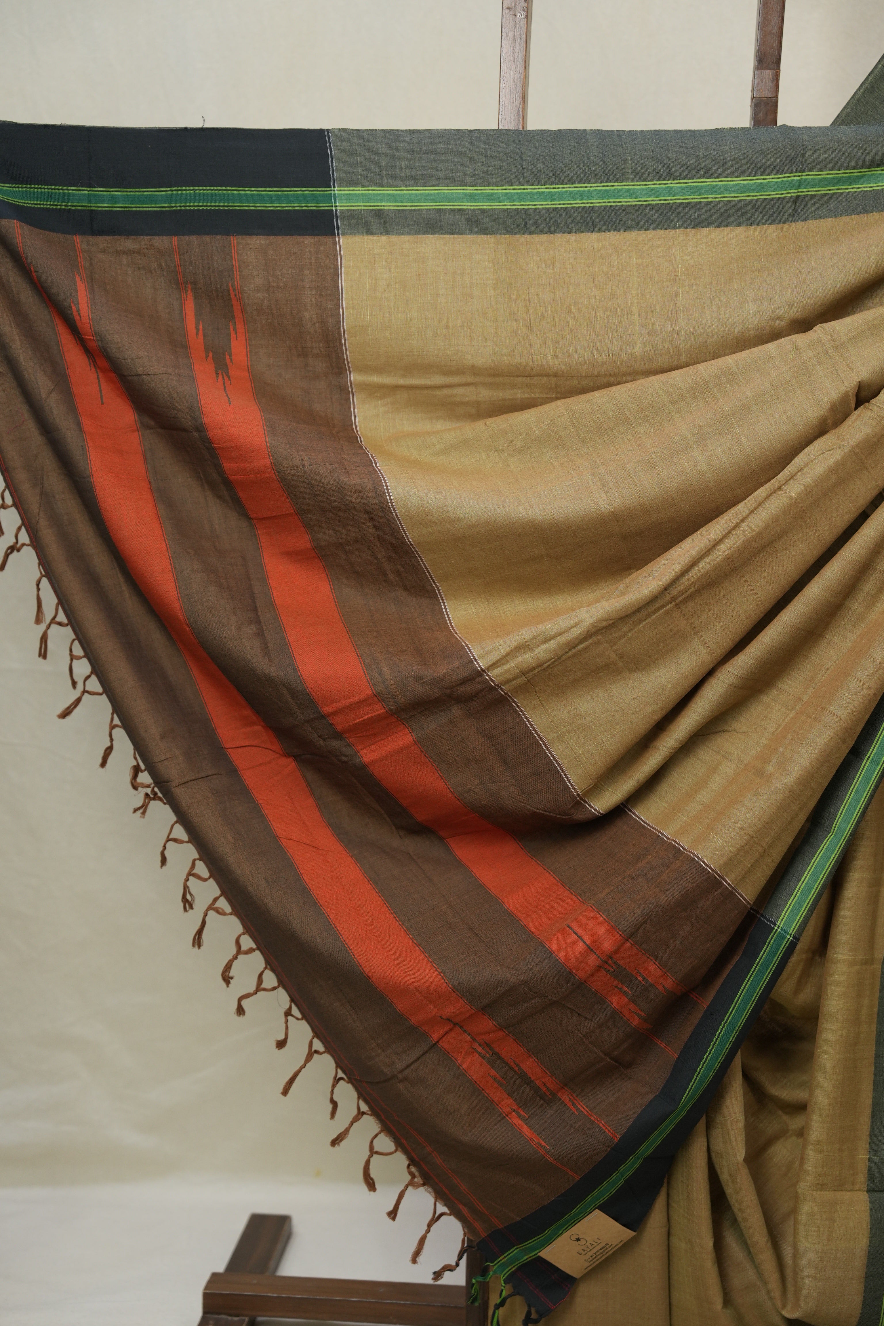 Khaki Green Stripes Cotton Ilkal Saree - SRKGCIS967