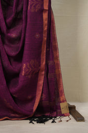 Fuchsia Pink Linen Jamdani Saree -SRFPLJS453