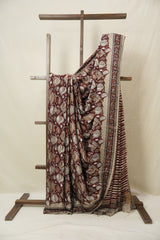 Maroon Leaf Print  HBP Modal  Silk Saree - SRMMSS558