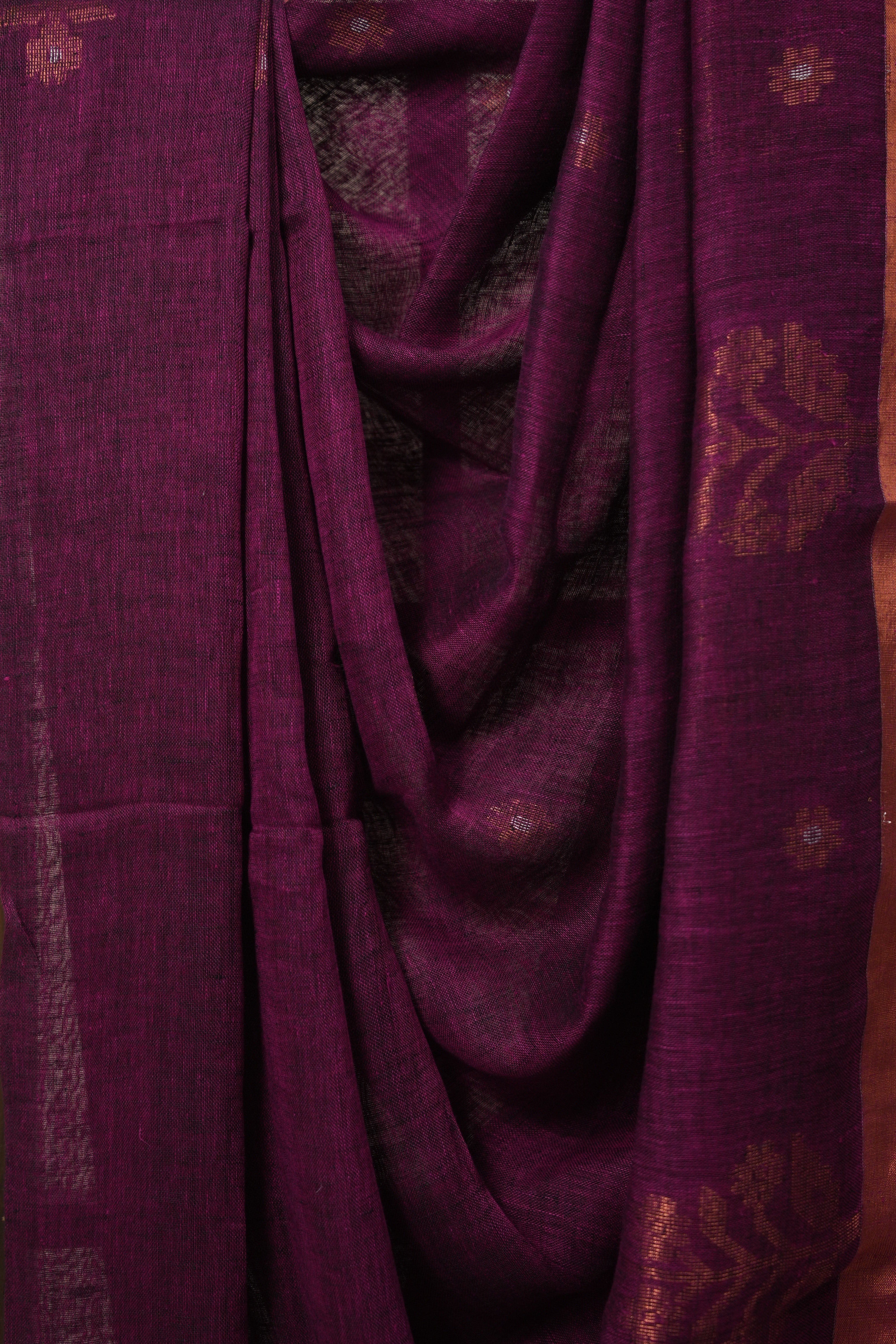 Fuchsia Pink Linen Jamdani Saree -SRFPLJS453