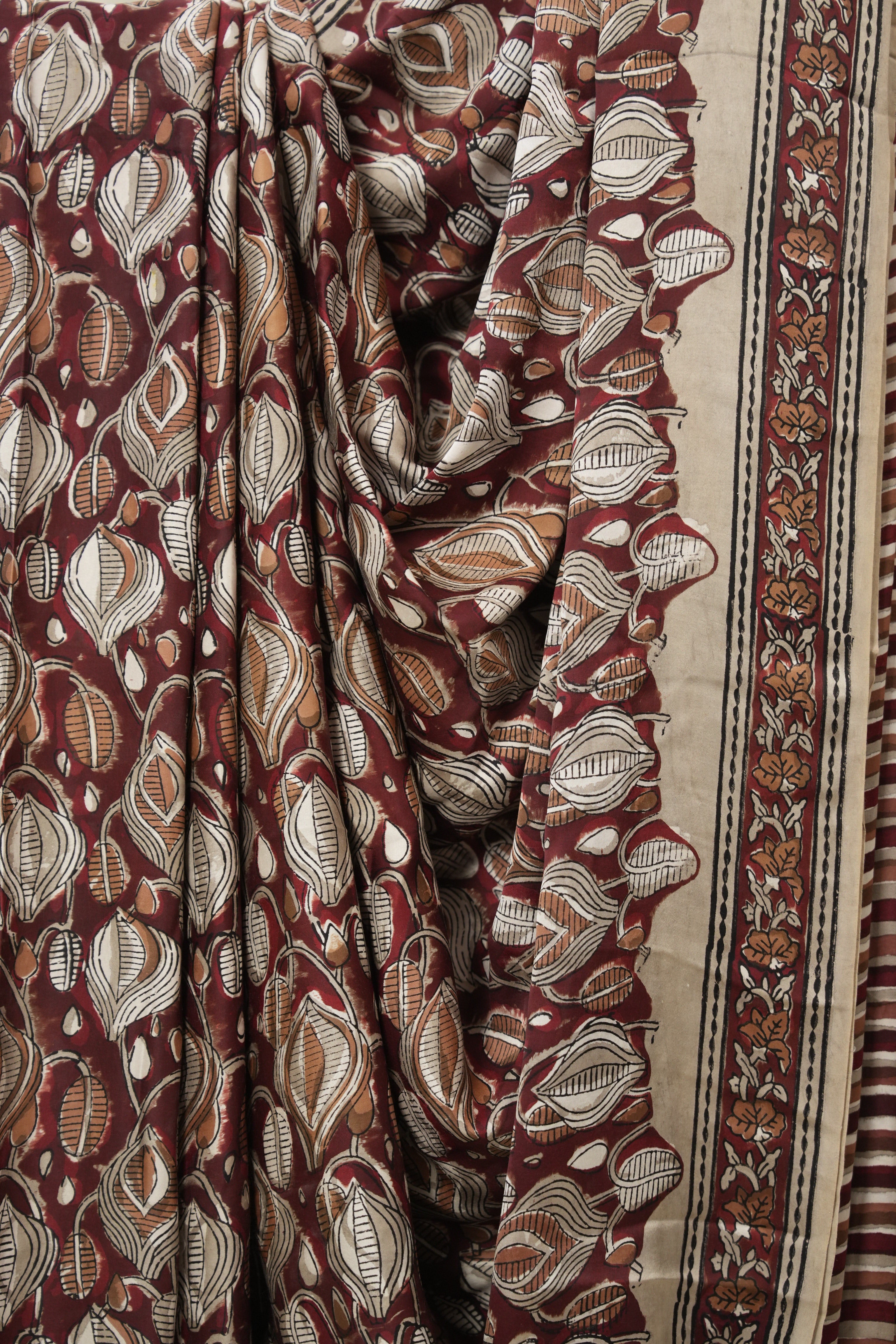 Maroon Leaf Print  HBP Modal  Silk Saree - SRMMSS558