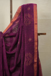 Fuchsia Pink Linen Jamdani Saree -SRFPLJS453