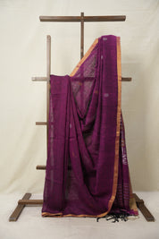 Purple Linen Jamdani Saree -SRPLJS457