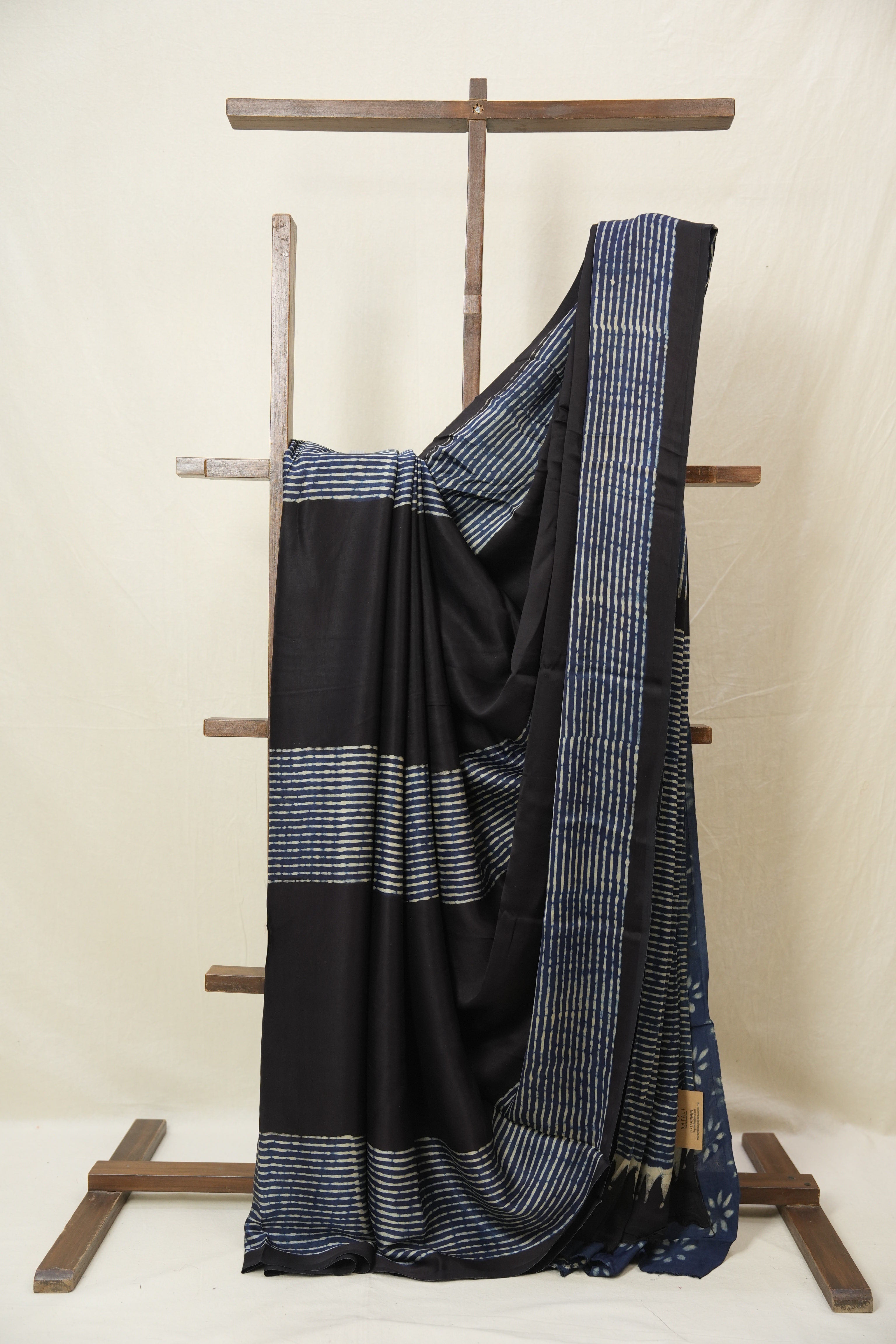 Navy Blue Striped  HBP Modal Silk Saree - SRNMSS559
