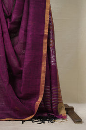 Purple Linen Jamdani Saree -SRPLJS457