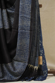 Navy Blue Striped  HBP Modal Silk Saree - SRNMSS559