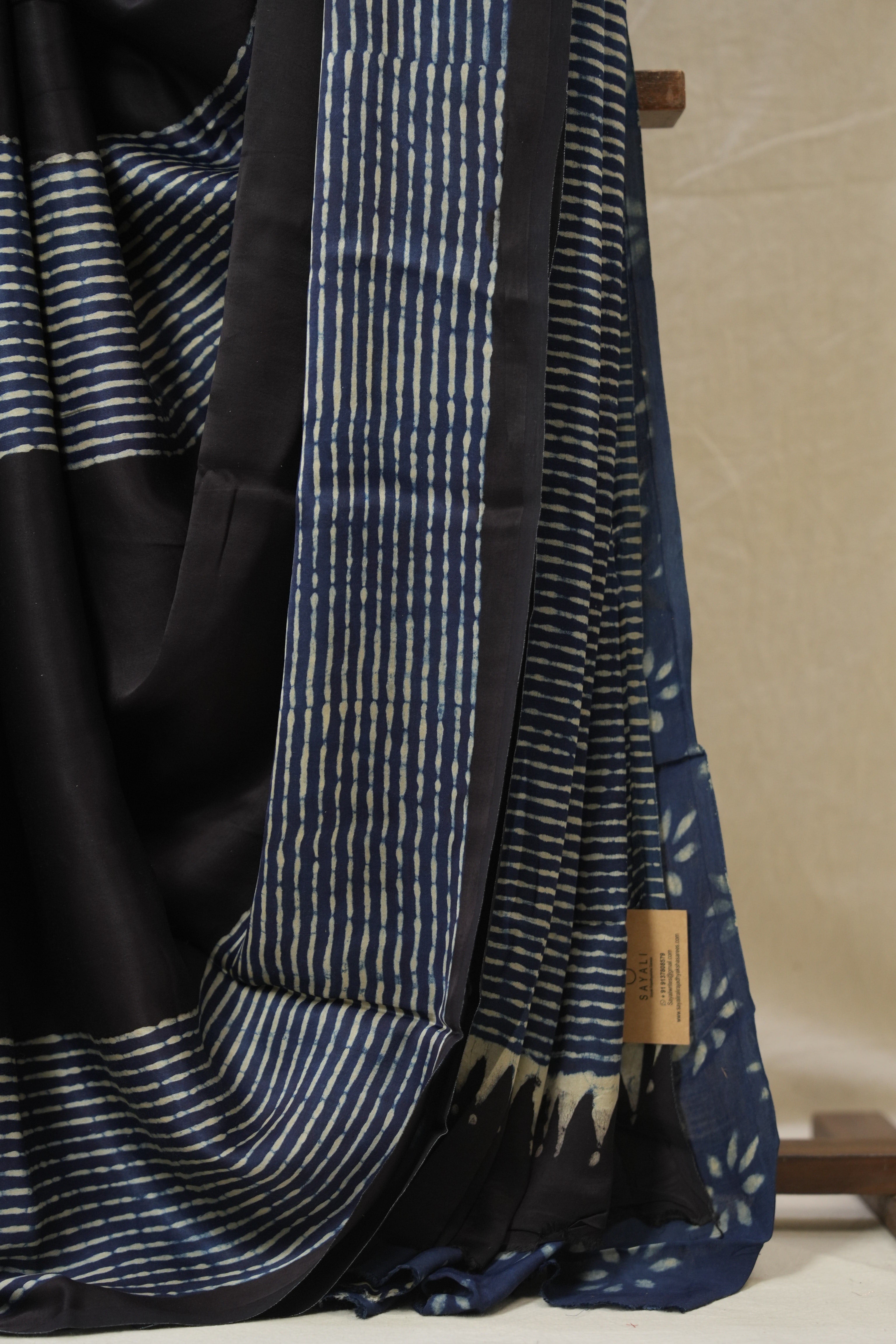 Navy Blue Striped  HBP Modal Silk Saree - SRNMSS559