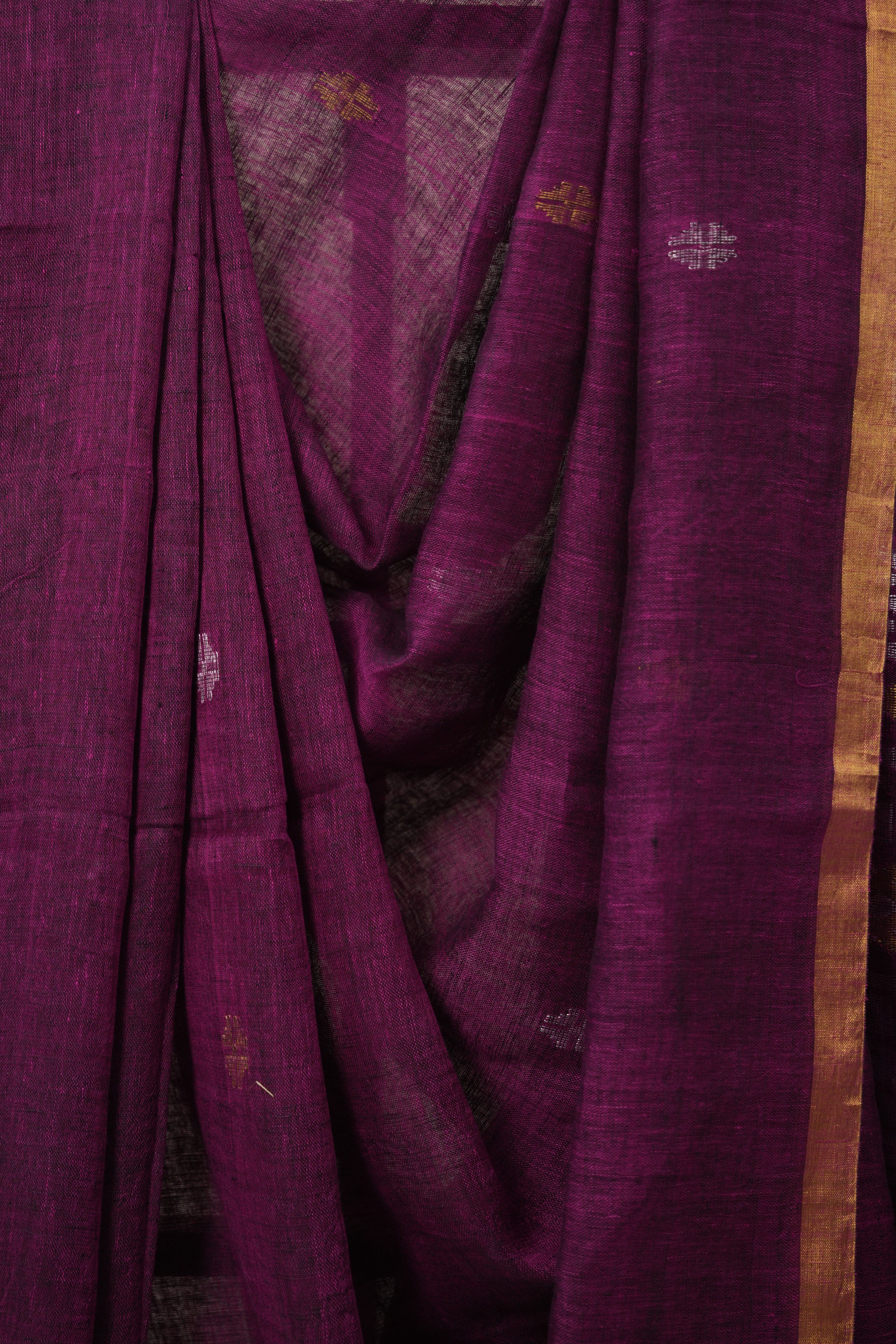 Purple Linen Jamdani Saree -SRPLJS457
