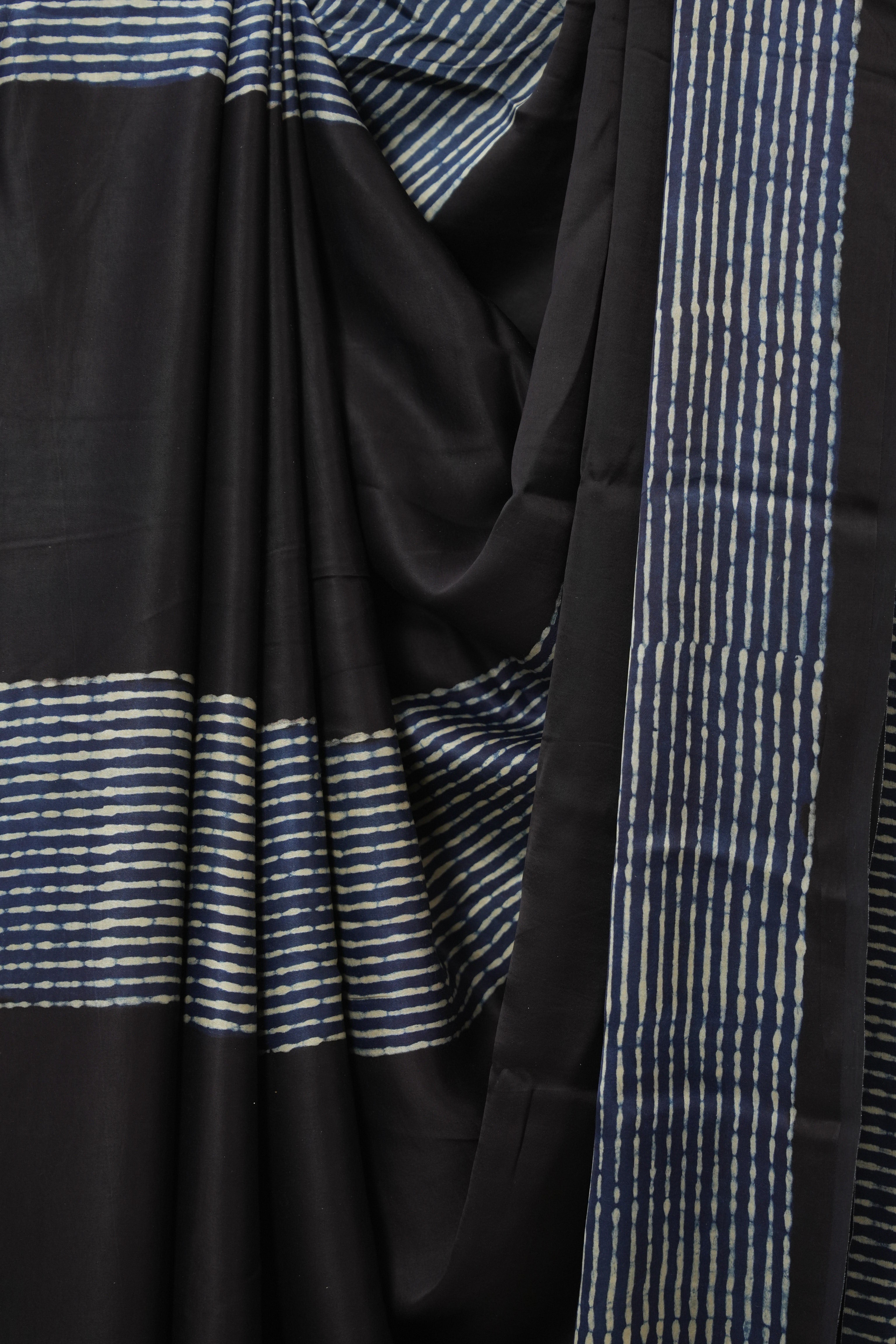 Navy Blue Striped  HBP Modal Silk Saree - SRNMSS559