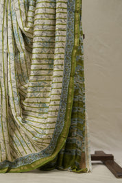 Off White HBP Cotton Silk Saree With Chanderi Border - SROWCSS1425