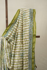 Off White HBP Cotton Silk Saree With Chanderi Border - SROWCSS1425