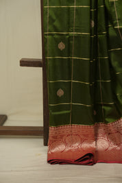 Olive Green Banarasi Silk Saree - SROGBSS989
