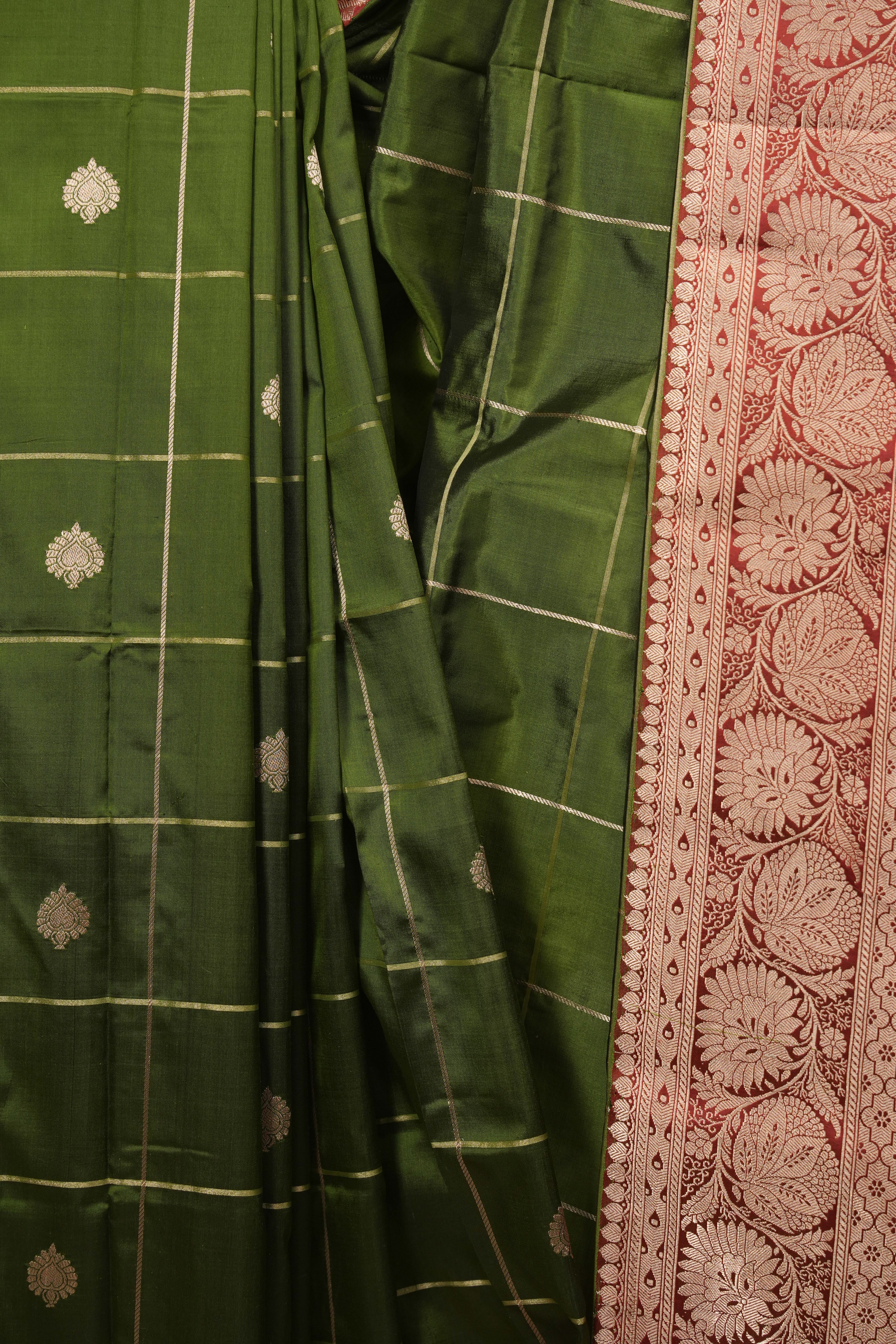Olive Green Banarasi Silk Saree - SROGBSS989