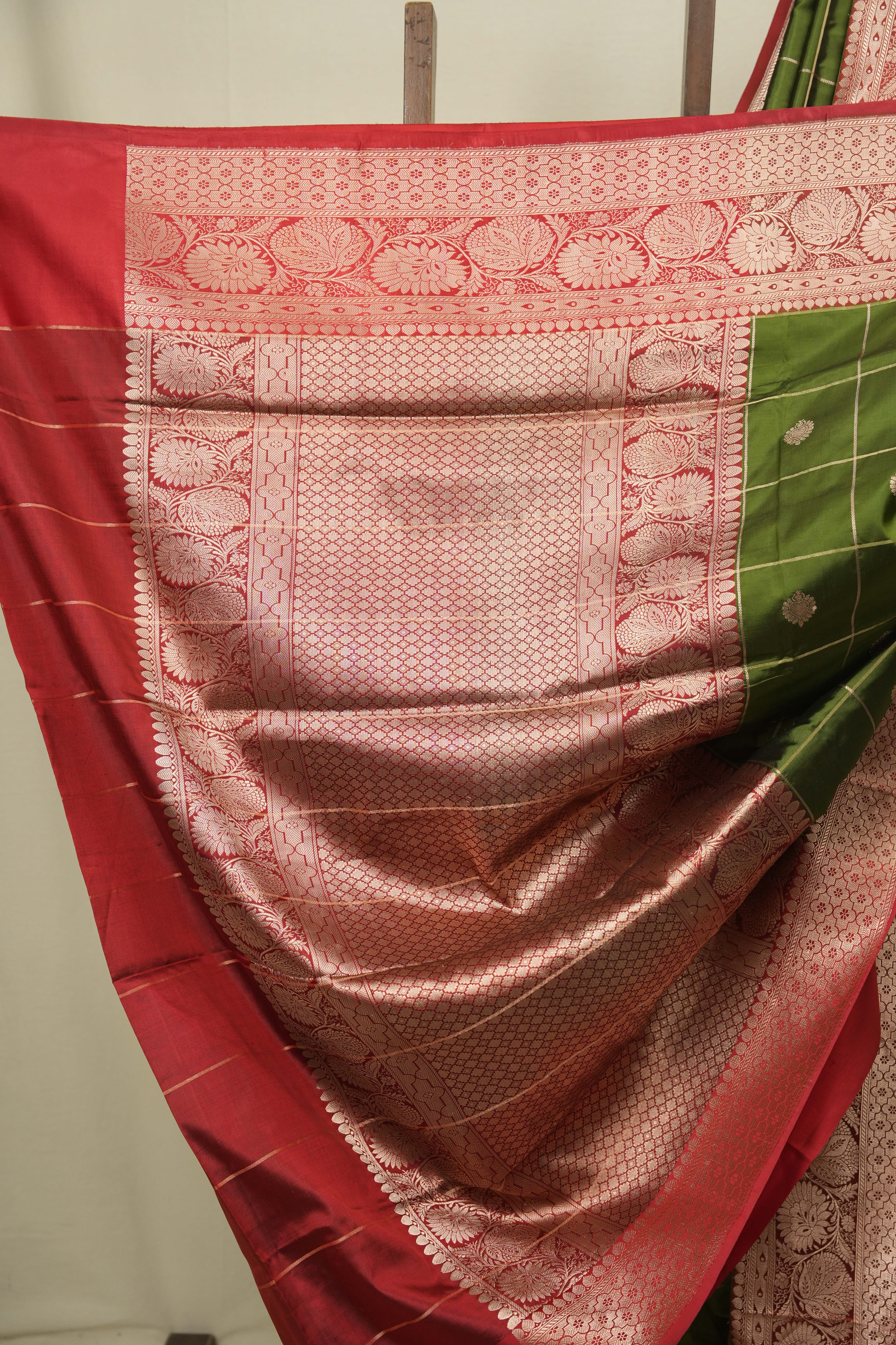 Olive Green Banarasi Silk Saree - SROGBSS989