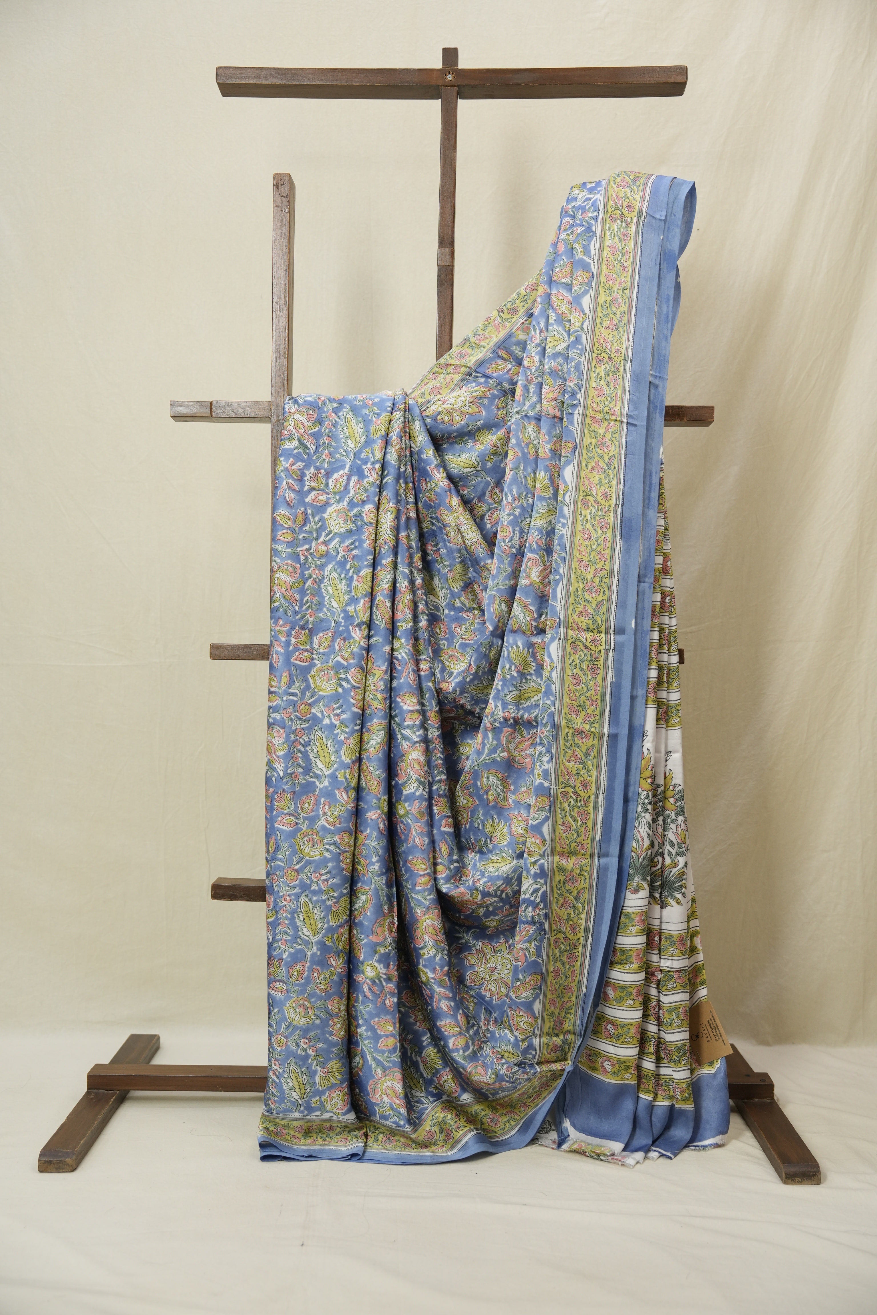 Powder Blue Floral Print HBP Modal Silk Saree - SRPBMSS568