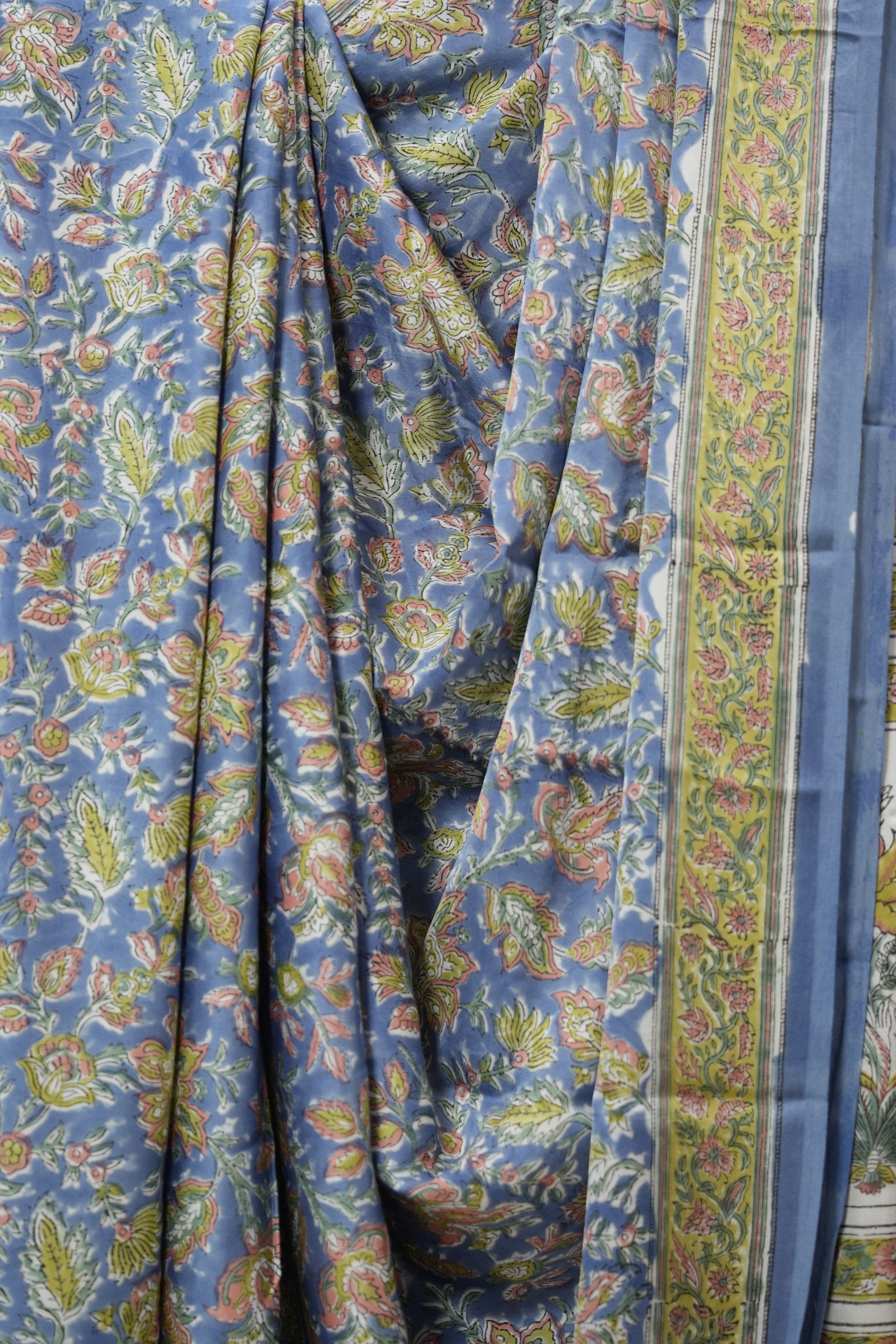 Powder Blue Floral Print HBP Modal Silk Saree - SRPBMSS568
