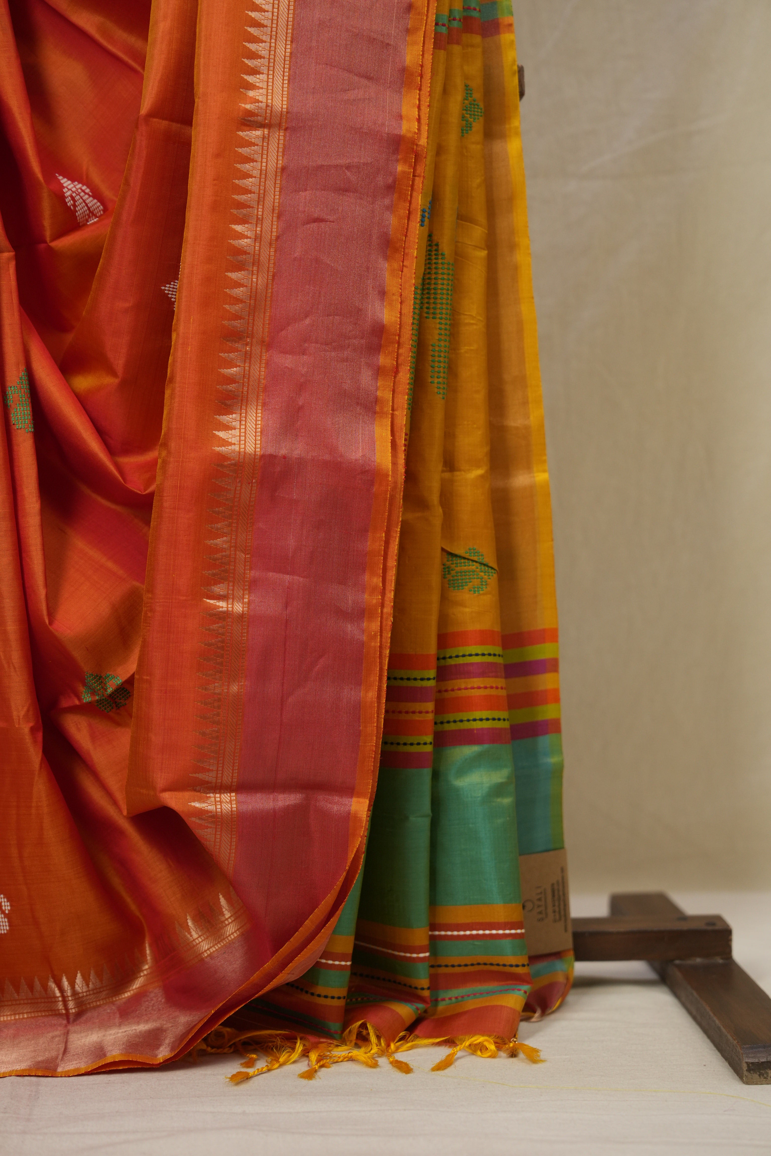 Two Tone Orange Mulberry Silk Saree - SRTTOMSS02