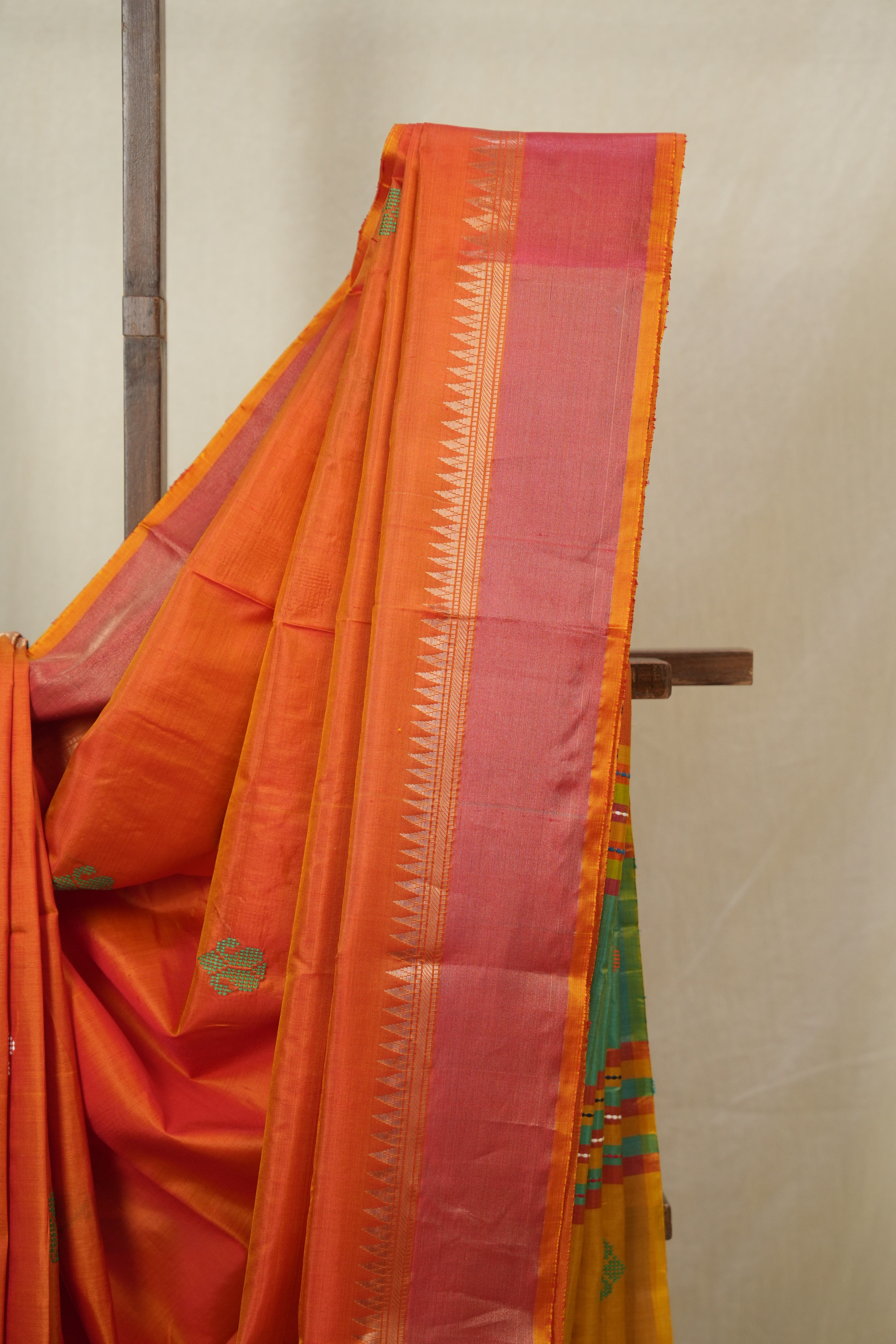 Two Tone Orange Mulberry Silk Saree - SRTTOMSS02