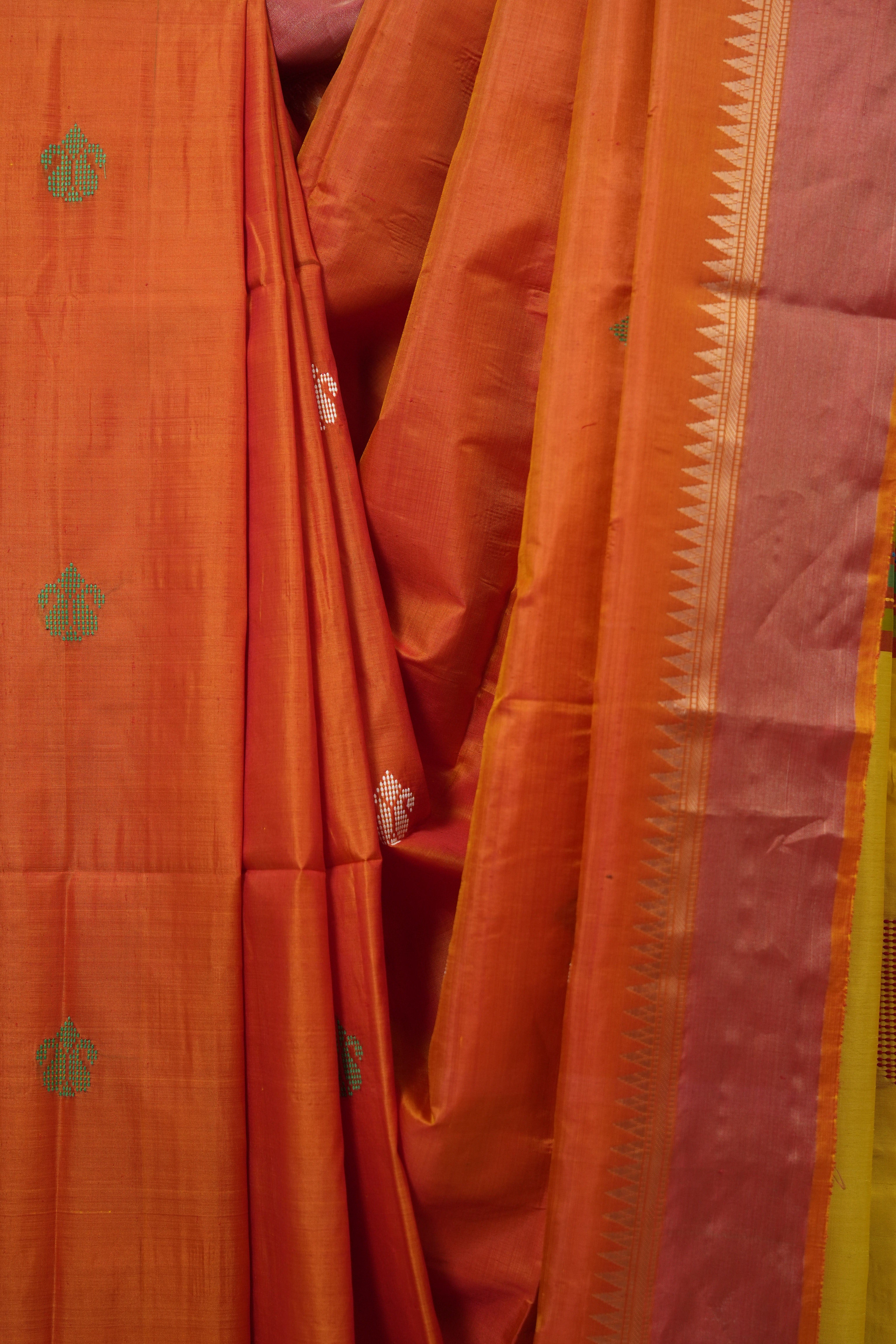 Mustard Orange Mulberry Silk Saree - SRMOMSS03