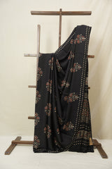 Black Floral Print HBP Modal Silk Saree - SRBFMSS574