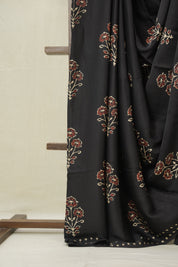 Black Floral Print HBP Modal Silk Saree - SRBFMSS574