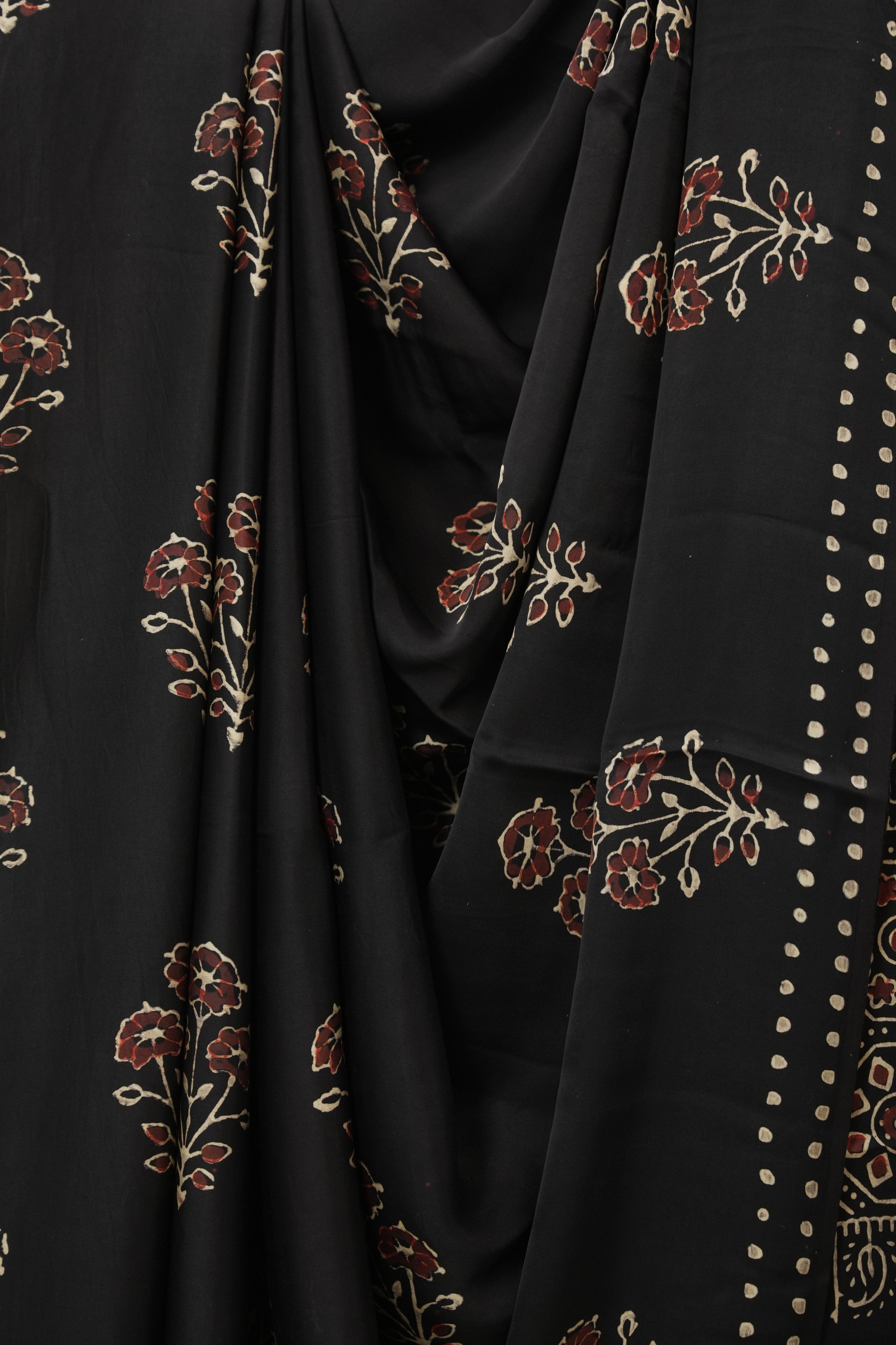 Black Floral Print HBP Modal Silk Saree - SRBFMSS574