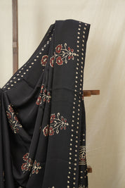 Black Floral Print HBP Modal Silk Saree - SRBFMSS574