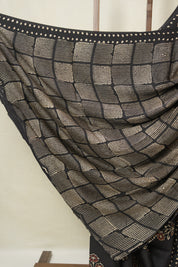 Black Floral Print HBP Modal Silk Saree - SRBFMSS574