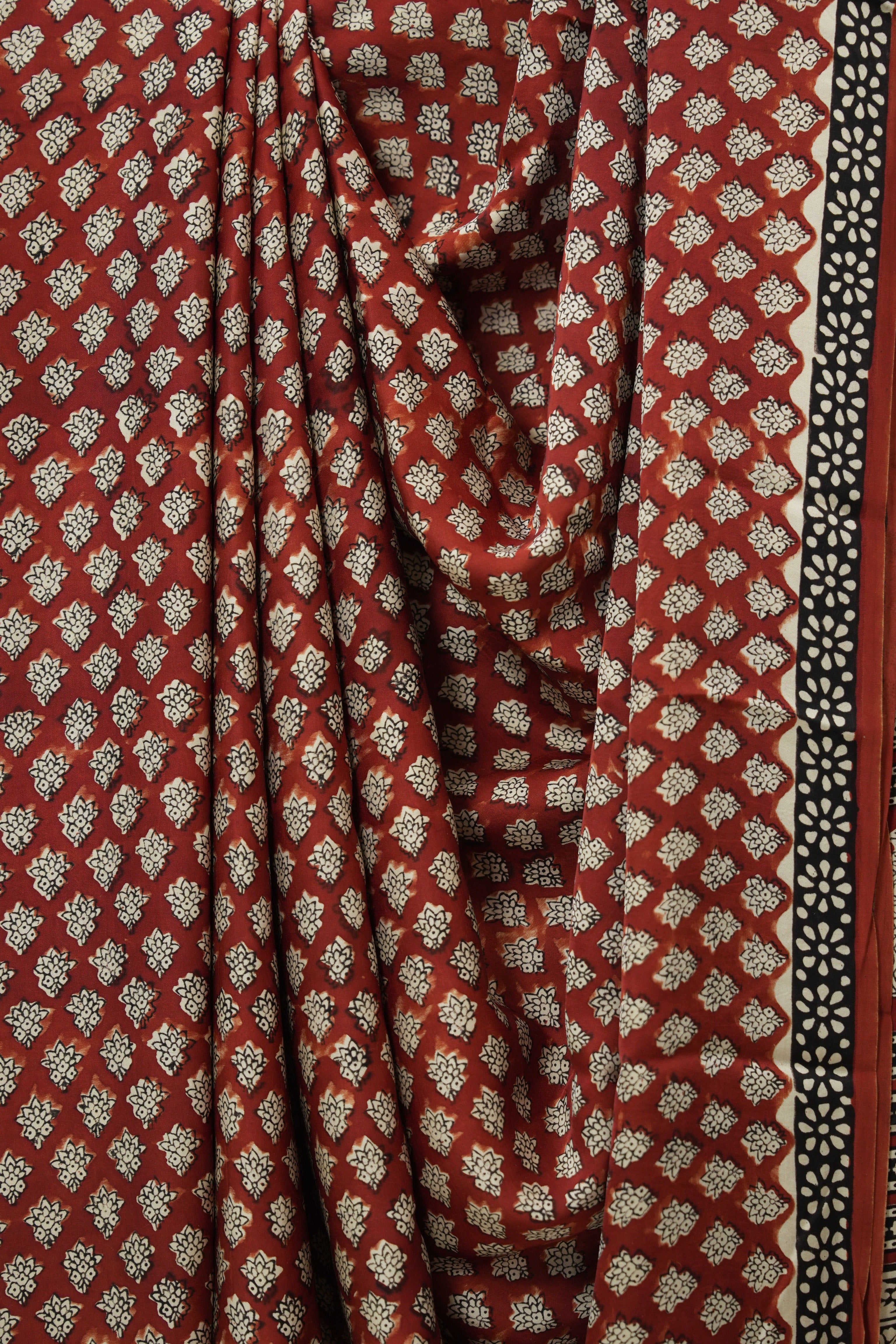 Maroon Print HBP Modal Silk Saree - SRMPMSS573
